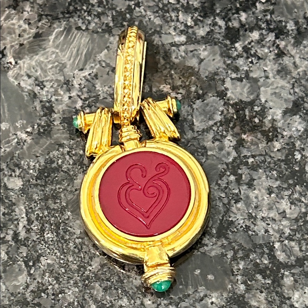 Gold and Red Pendant with Green Accents